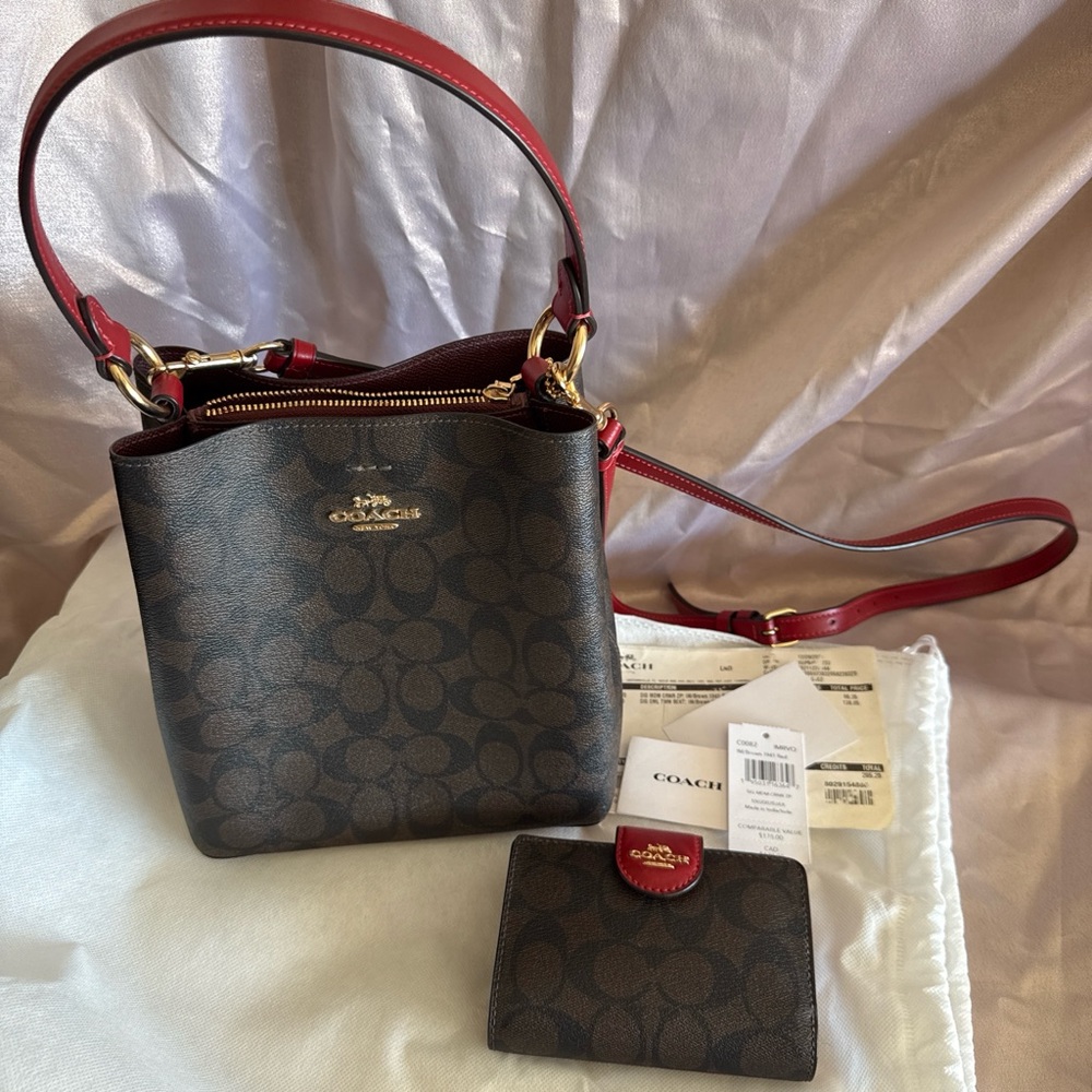 Coach Signature Crossbody Bag in Brown and Red